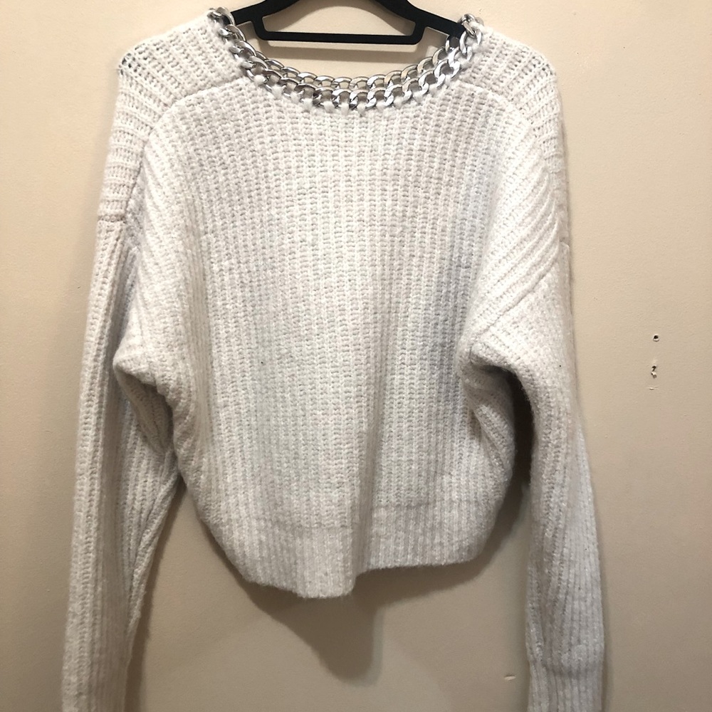 Cropped Sweater with built in chain detail